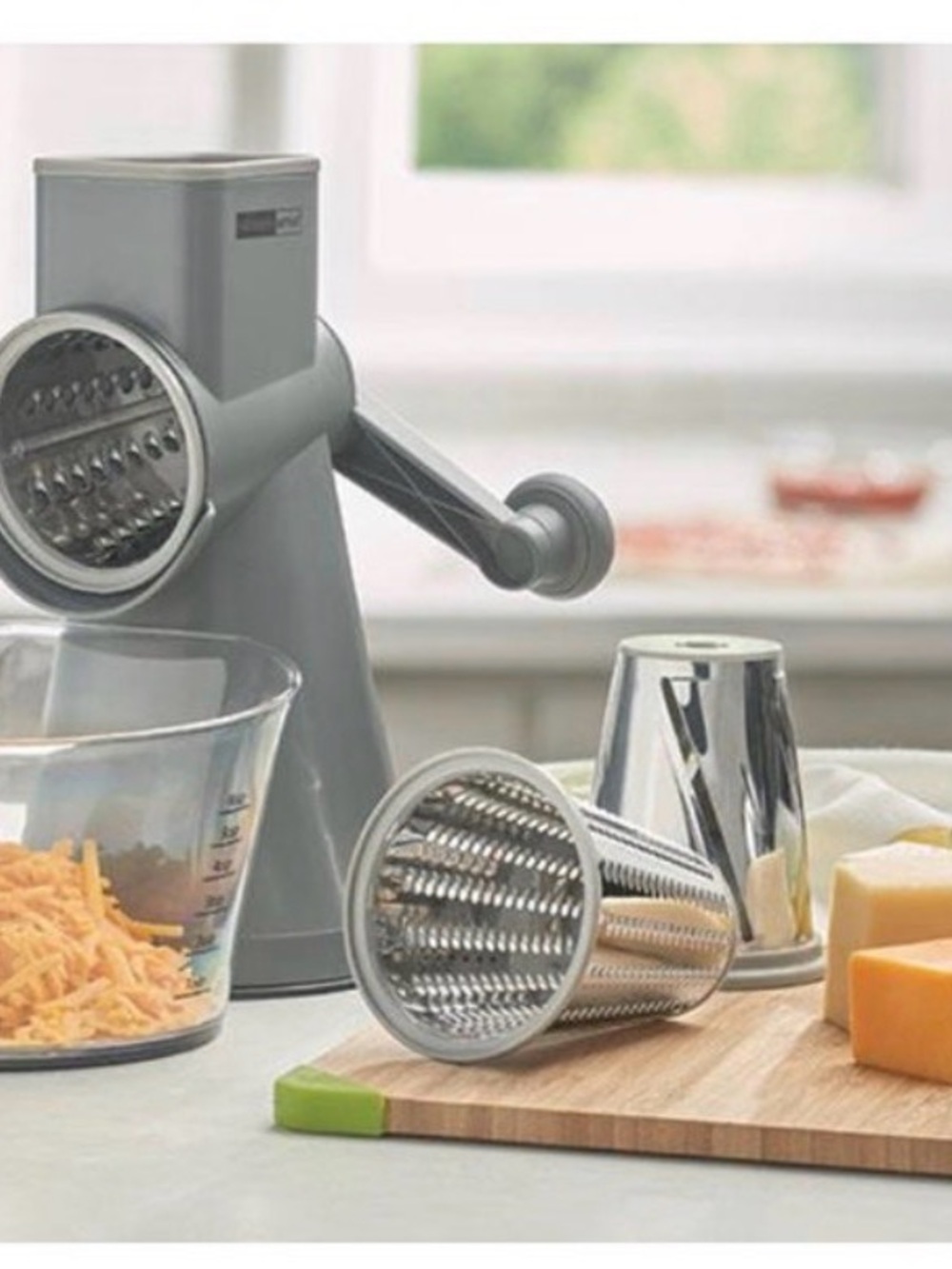 Princess House Gray Manual Rotary Cheese Grater with Stainless Drums